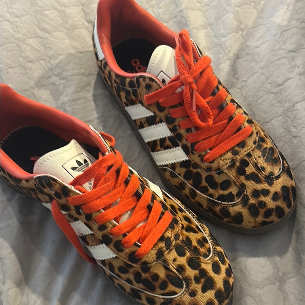 Adidas Women's Leopard Print Sneakers with Orange Accents